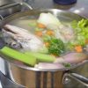 A Fish Fume with vegetables in a pot