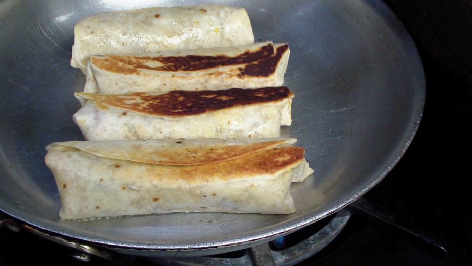 hash brown breakfast burrito with sausage, egg and cheese