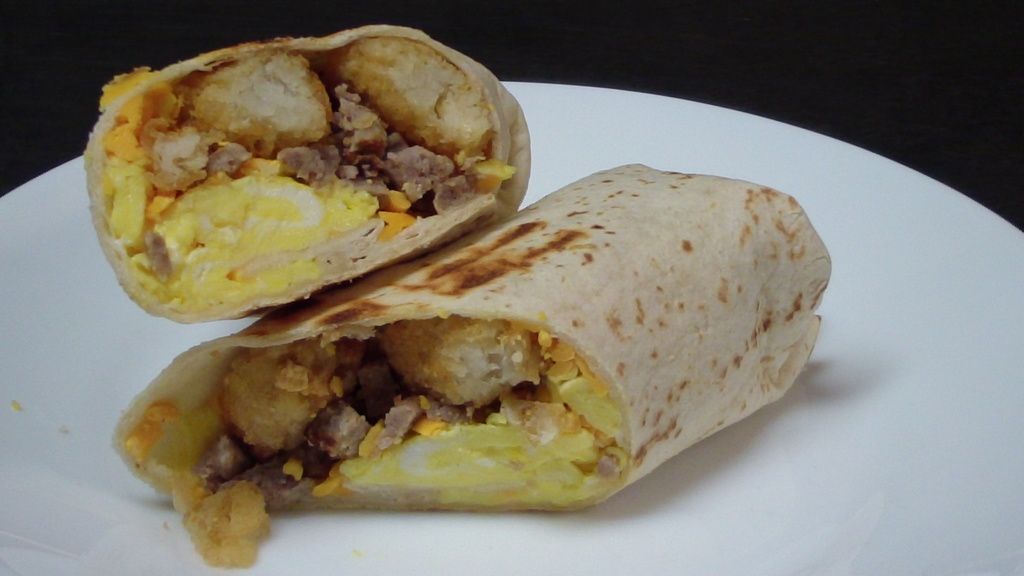Tater Tots Breakfast Burrito with Sausage, Egg and Cheese The Chef's
