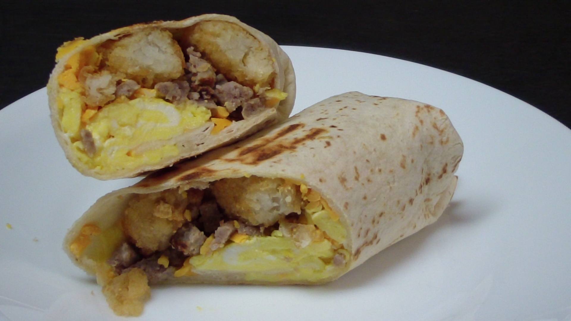 Tater Tots Breakfast Burrito with Sausage, Egg and Cheese The Chef's