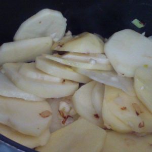 Vegan Borscht 3 garlic, onion, potato saute